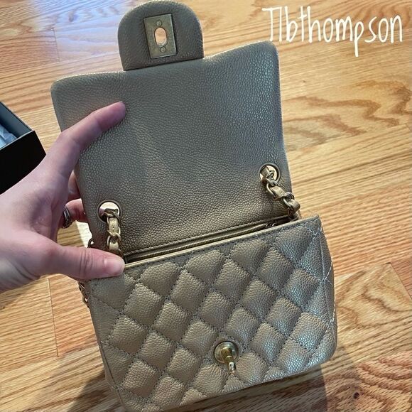 Chanel square mini gold caviar leather & GHW - Picture 10 of 14